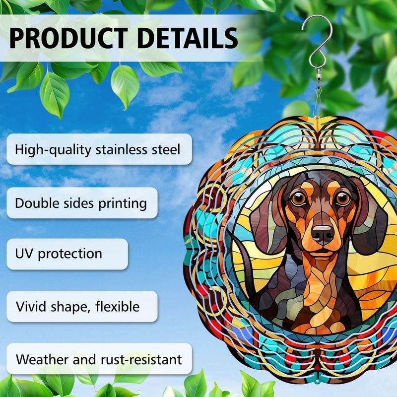44memory Dachshund Yard and Garden Wind Spinner, Unique 3D Hanging Dachshund Wind Spinner - Image 4